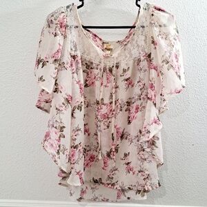 Mudd Pink Flowy Sheer Blouse Junior's Size Large